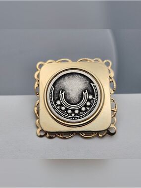 Vintage Western Concho Horseshoe Brooch Mixed Metal Lucky Horse Pin 1.25”